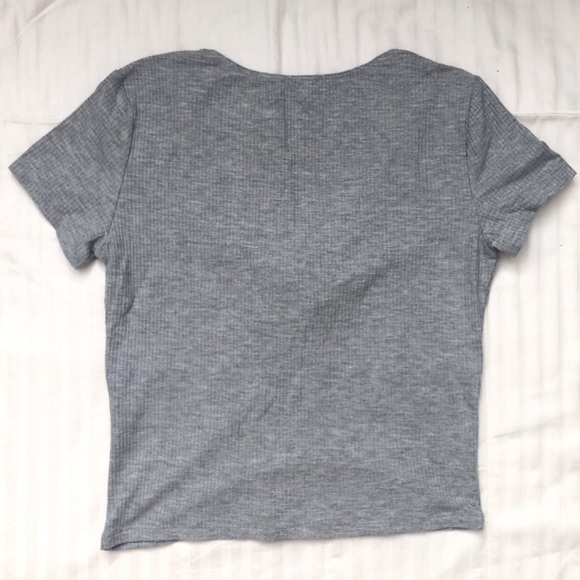 Garage Grey Ribbed Tie Knot Front Crop Top - Picture 2 of 4